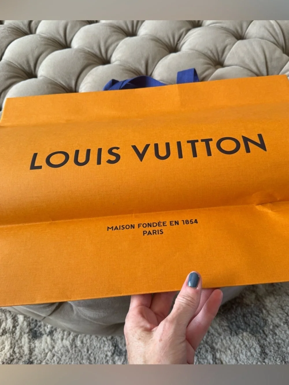 NWOT Louis Vuitton Signature Orange Tote/Gift Bag Large with Blue Ribbon Handles